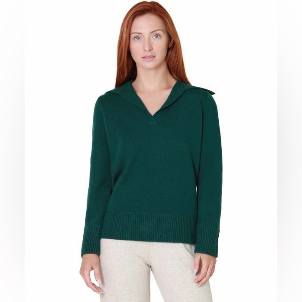 VINCE EASY JOHNNY COLLAR SWEATER MALACHITE green size XL wool cashmere‎ v-neck